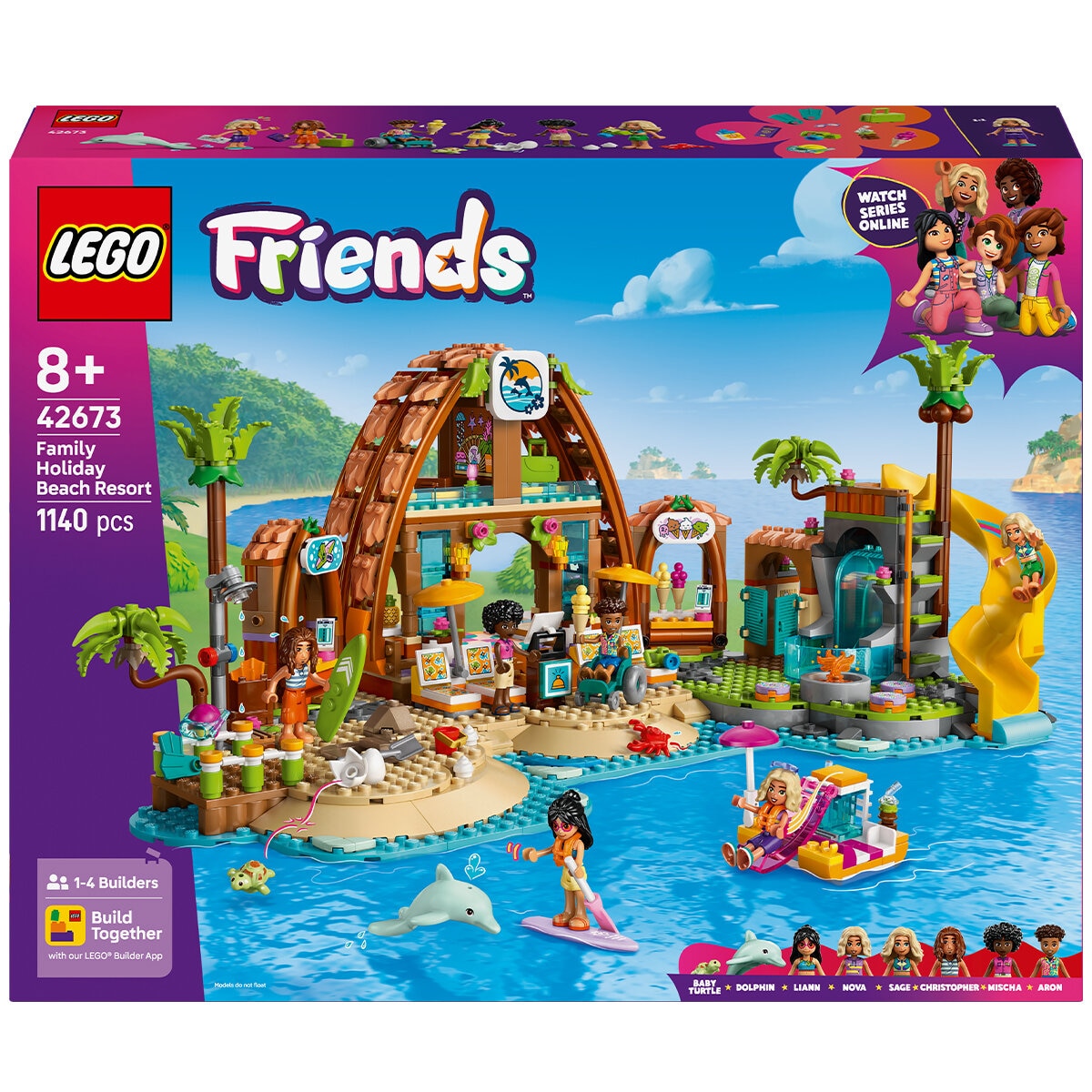 LEGO Friends Family Vacation Beach Resort 42673 | 1140 Pieces, Ages 8+ | Dolphin, Turtle, Water Sports, Ice Cream Stand, Slide, LEGO Builder App - SuperSaverAU - view 10