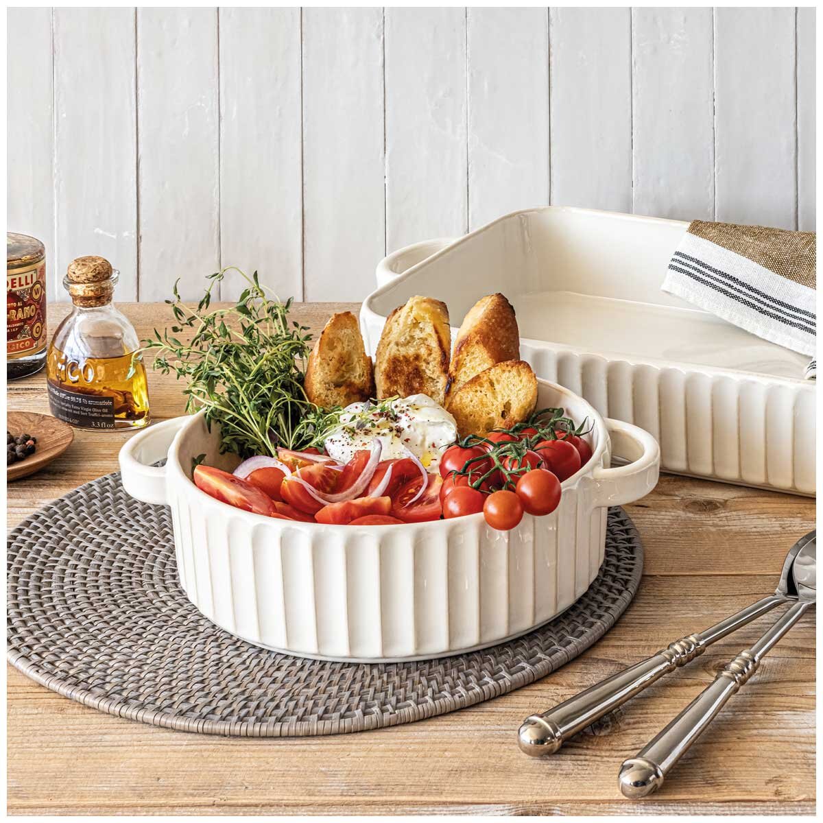 over&back Aspirations Bakeware 2 Piece Set - Stoneware Rustic Chic Bakers, Oven To Table, Microwave & Dishwasher Safe