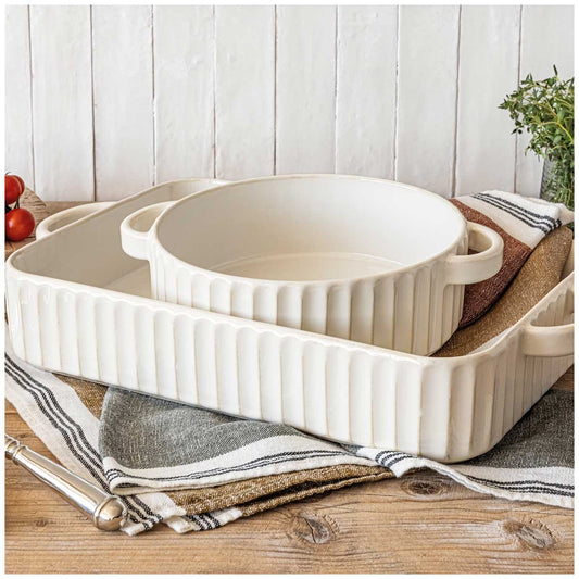 over&back Aspirations Bakeware 2 Piece Set - Stoneware Rustic Chic Bakers, Oven To Table, Microwave & Dishwasher Safe