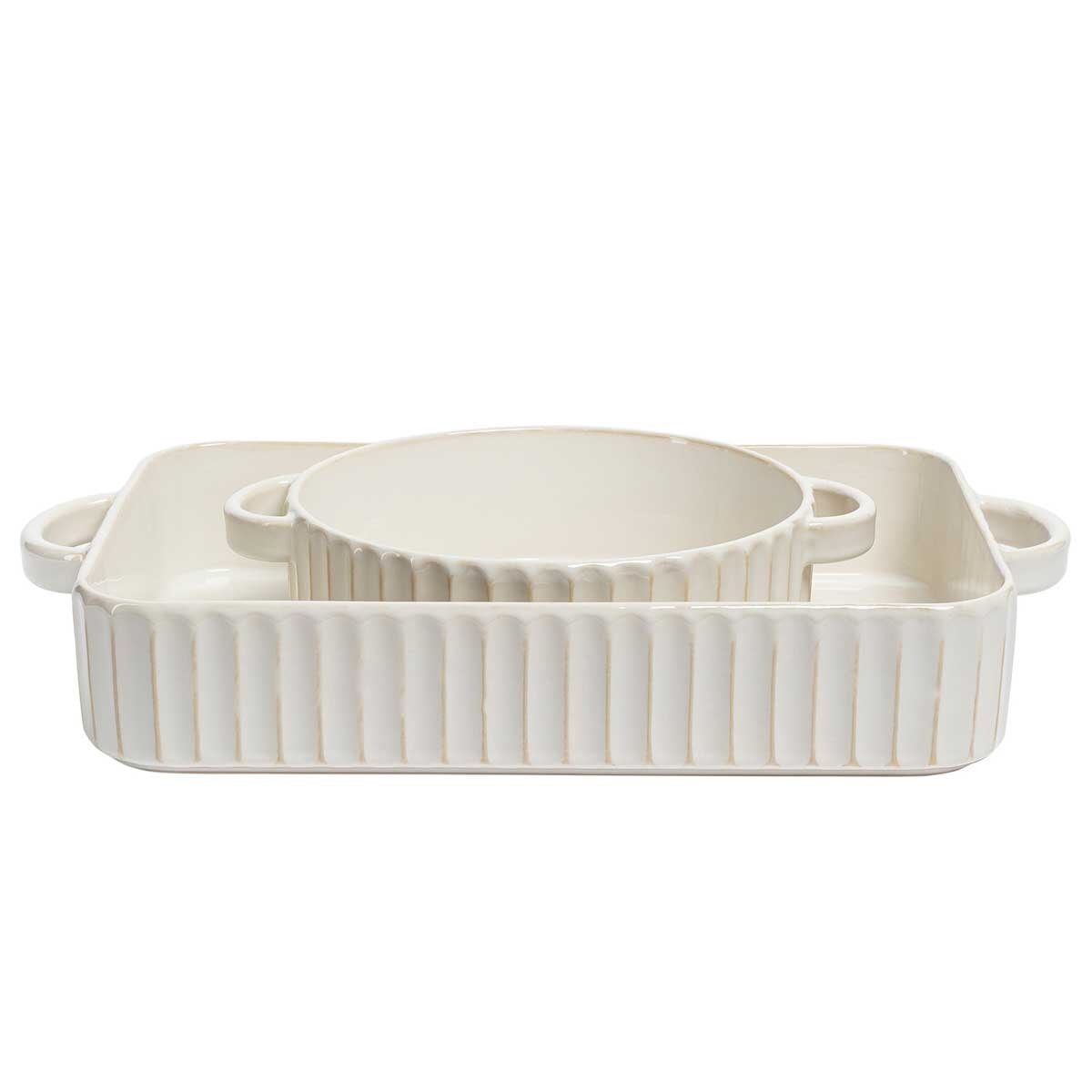 over&back Aspirations Bakeware 2 Piece Set - Stoneware Rustic Chic Bakers, Oven To Table, Microwave & Dishwasher Safe