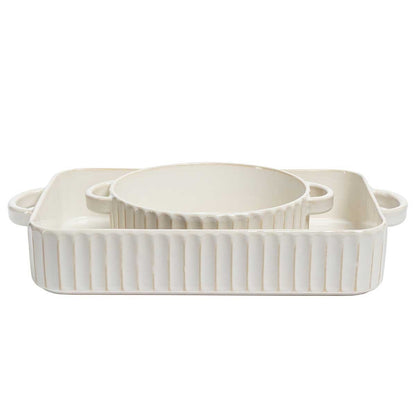 over&back Aspirations Bakeware 2 Piece Set - Stoneware Rustic Chic Bakers, Oven To Table, Microwave & Dishwasher Safe