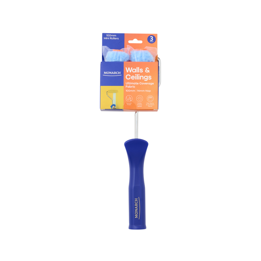Monarch Mini Rollers 3 Piece - 100mm 14mm Nap - Orange - Efficient Coverage - SuperSaverAU - view 1