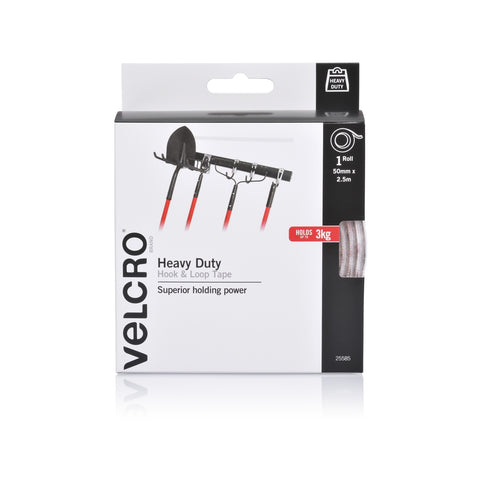 Velcro Brand Heavy Duty Stick On Tape, 50mm x 2.5m, White, Indoor