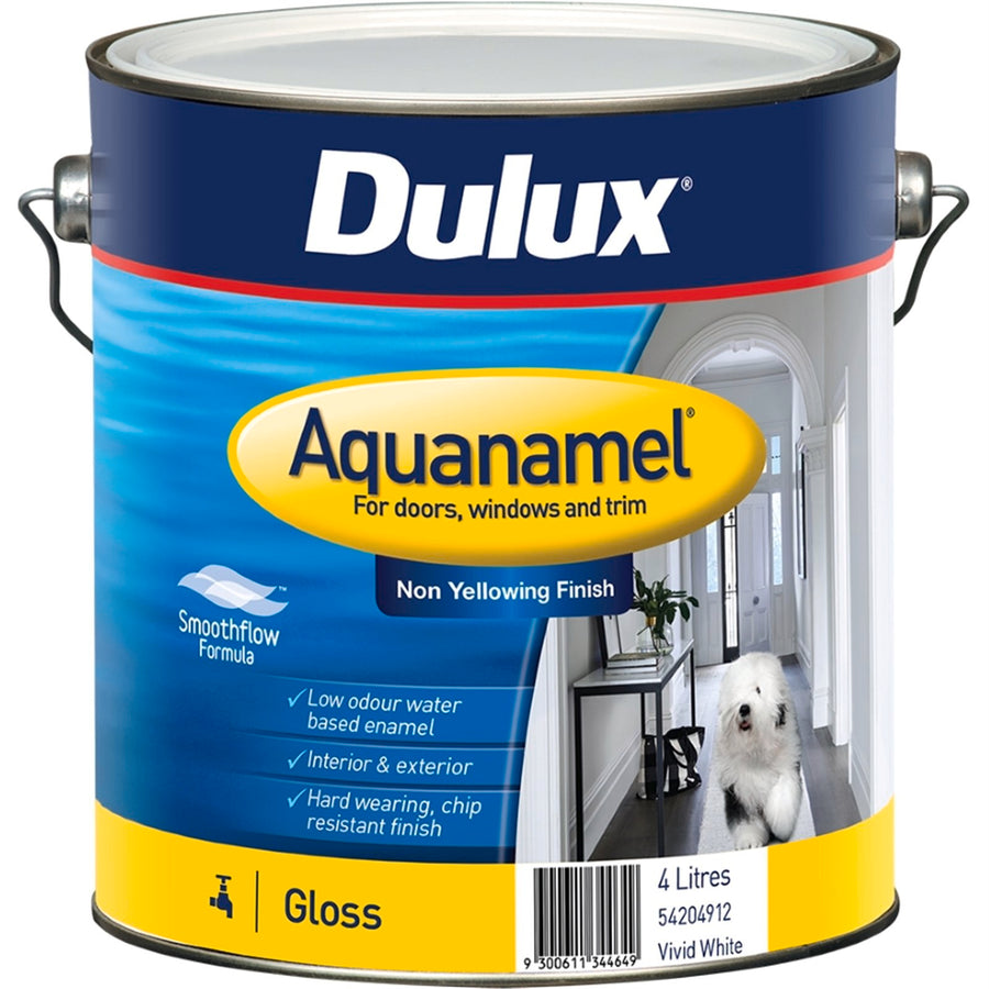 Dulux Aquanamel High Gloss Enamel Paint 4L White Water-Based Acrylic