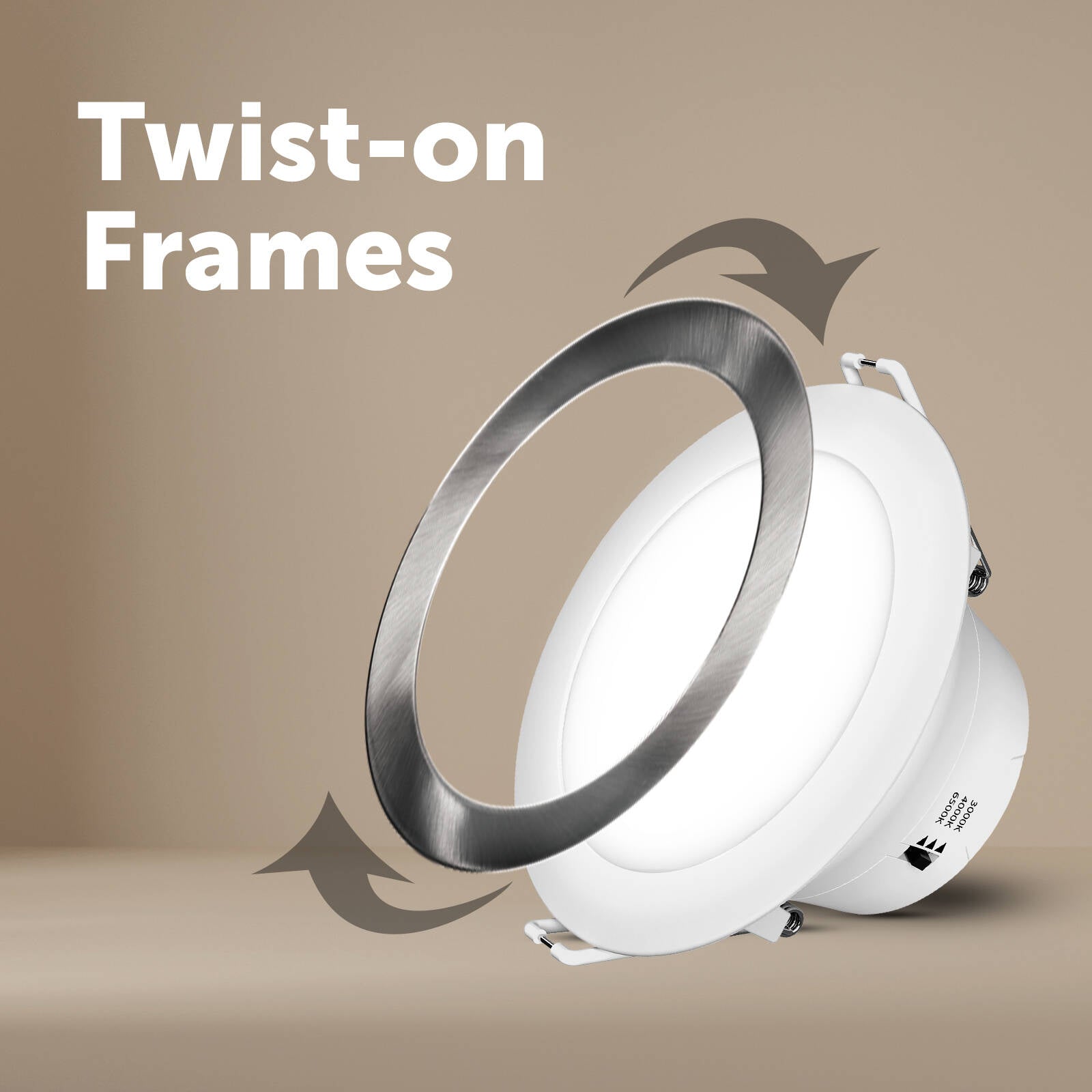 Deta 90mm Twist On Downlight Frames, Brushed Nickel, 2 Pack, Indoor DET001