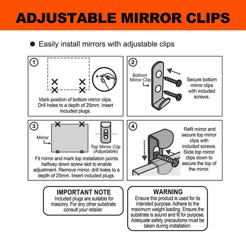 Everhang 11kg Low Profile Mirror Clip Set, Nickel Plated Steel