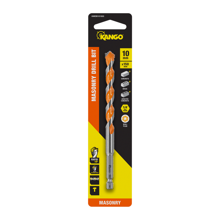 Kango 10 x 150mm Masonry Drill Bit, 1/4" Hex for Concrete & Brick