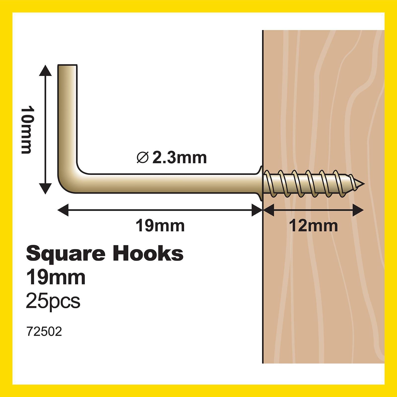 Everhang 19mm Brass Plated Steel Square Hook - 25 Pack