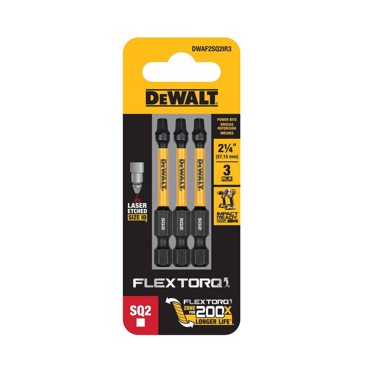 Dewalt Flextorq Screwdriver Bit 57mm SQ2 - 3 Pack - Impact Resistant - SuperSaverAU - view 3