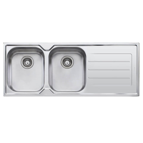 Oliveri Flinders Double Bowl Topmount Sink - Right Hand Drainer, No Taphole - FL171-NTH
