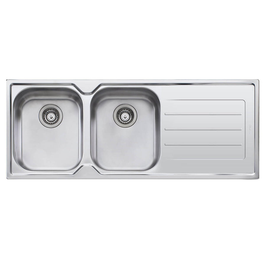 Oliveri Flinders Double Bowl Topmount Sink - Right Hand Drainer, No Taphole - FL171-NTH