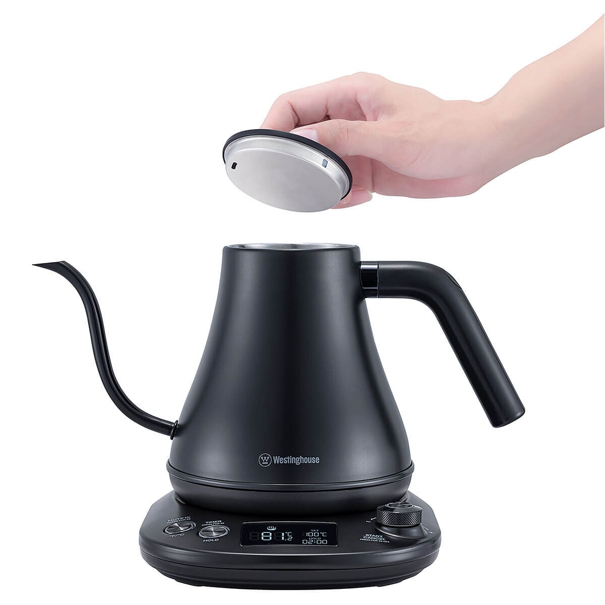 Westinghouse 0.8L Gooseneck Kettle - Variable Temperature 40°C to 100°C, Brew Stopwatch, Black - WHGKE01K