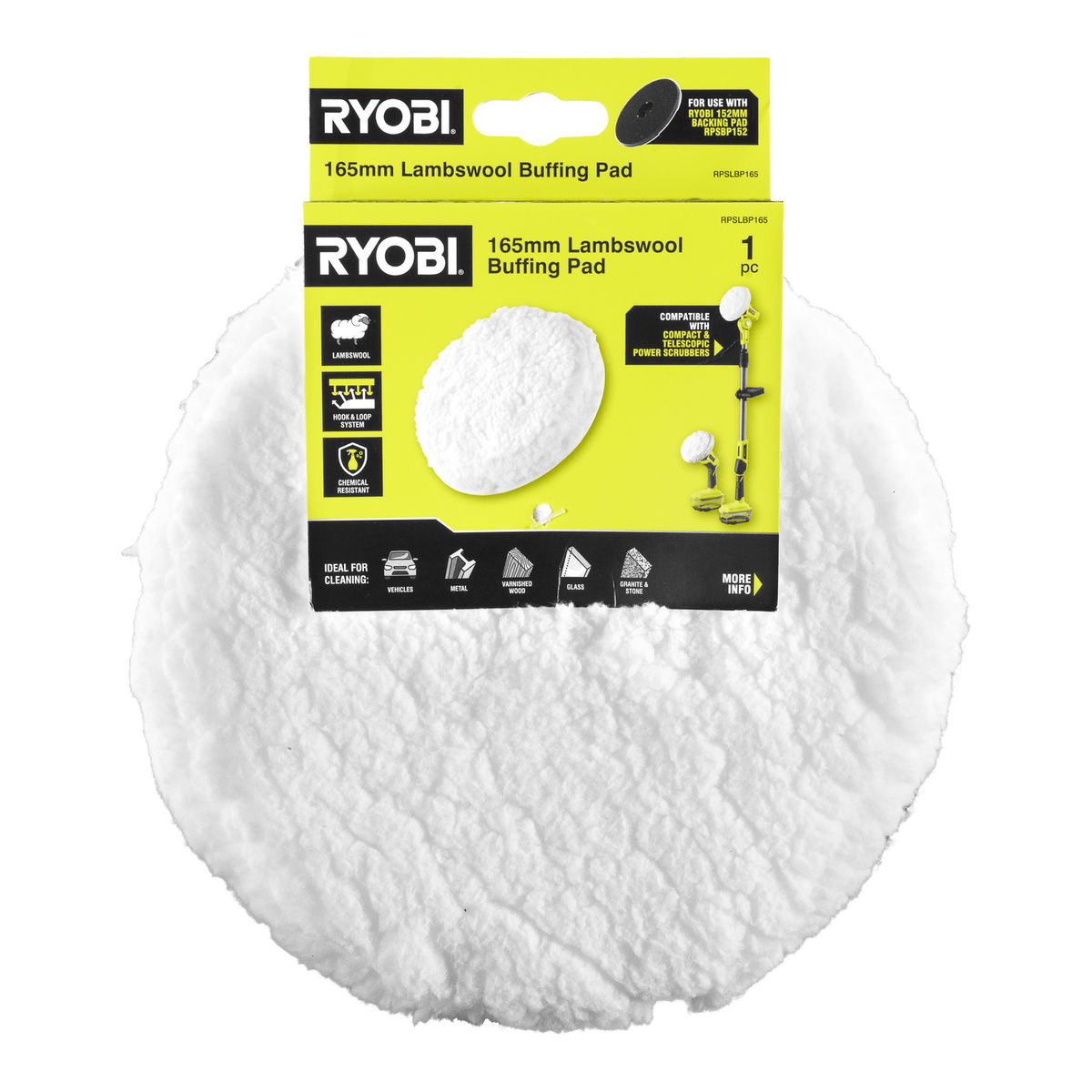 Ryobi 165mm Lambswool Buffing Pad - Soft Fibres - Scratch-Free Polishing - SuperSaverAU - view 2