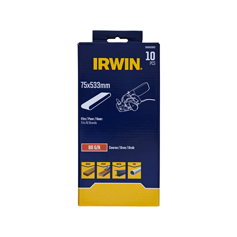 Irwin Sanding Belt 10 Pack - 75 x 533mm - 80 Grit - Aluminium Oxide - SuperSaverAU - view 1