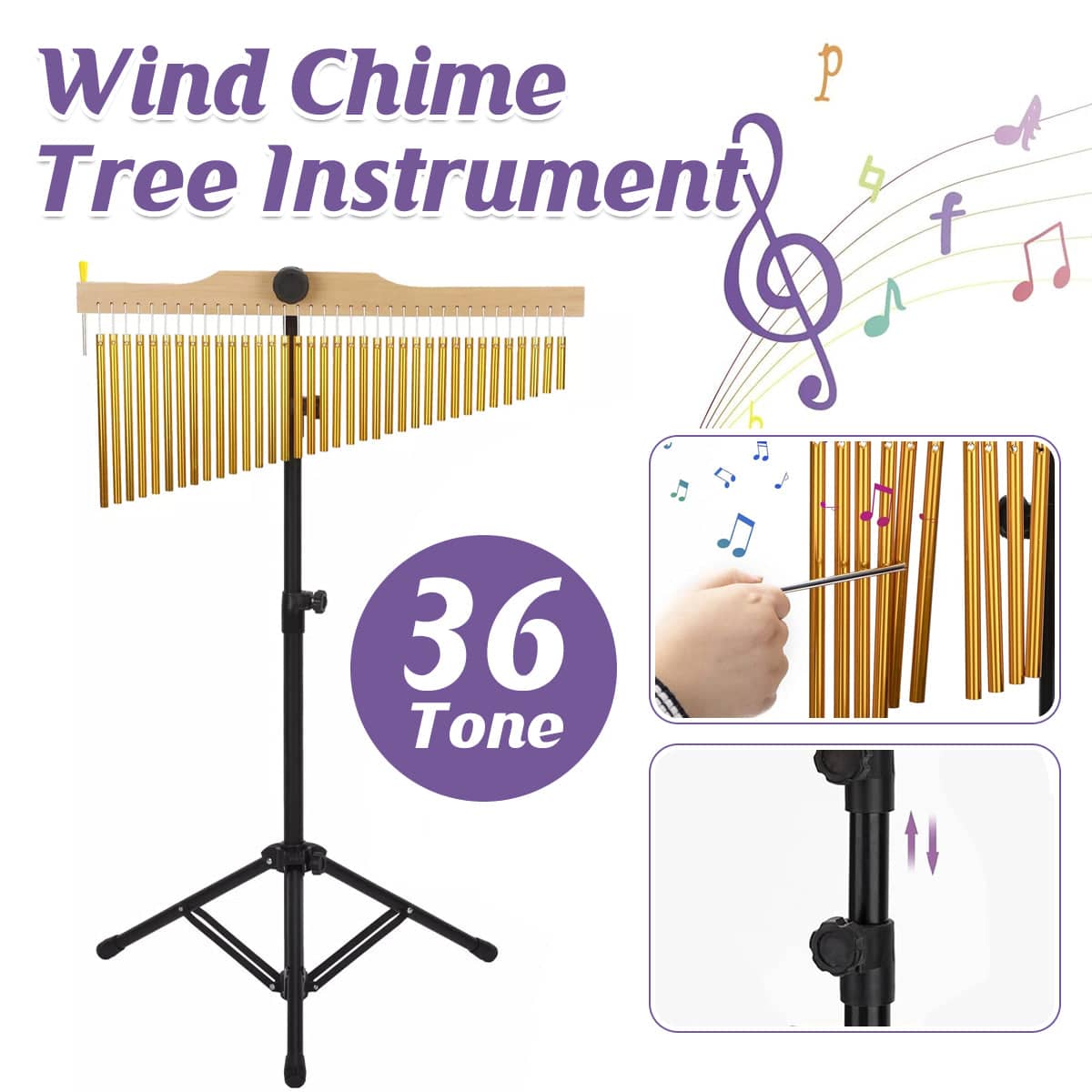 36 Note Wind Chime Musical Instrument, Natural Wood, 58 x 118 cm