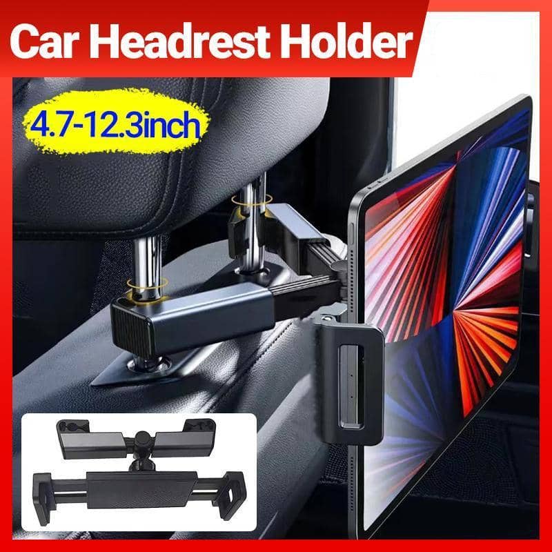 360 Degree Car Headrest Tablet Holder Mount Fits 4.7 to 12.9 in (12 to 33 cm) - Black