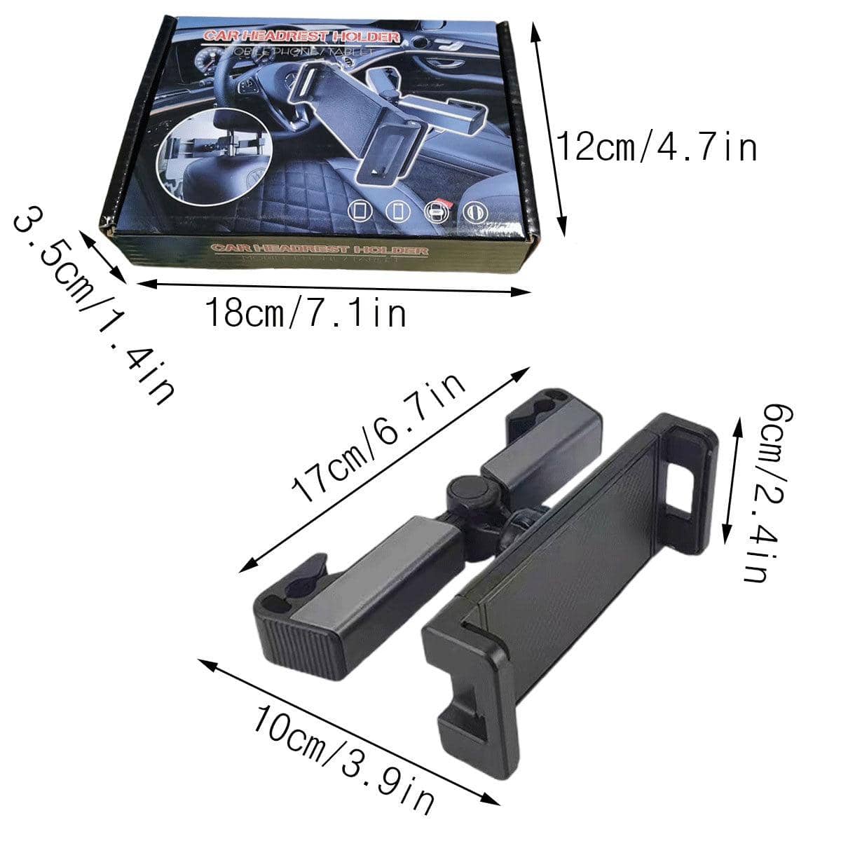 360 Degree Car Headrest Tablet Holder Mount Fits 4.7 to 12.9 in (12 to 33 cm) - Black - view 4