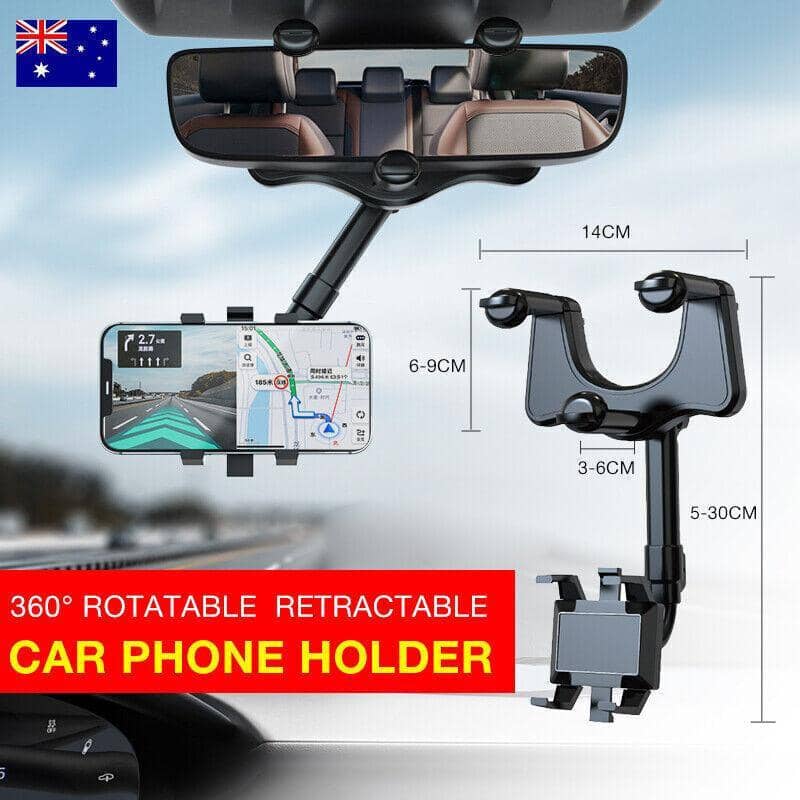 360 Degree Rotatable Retractable Car Phone Holder for Rearview Mirror