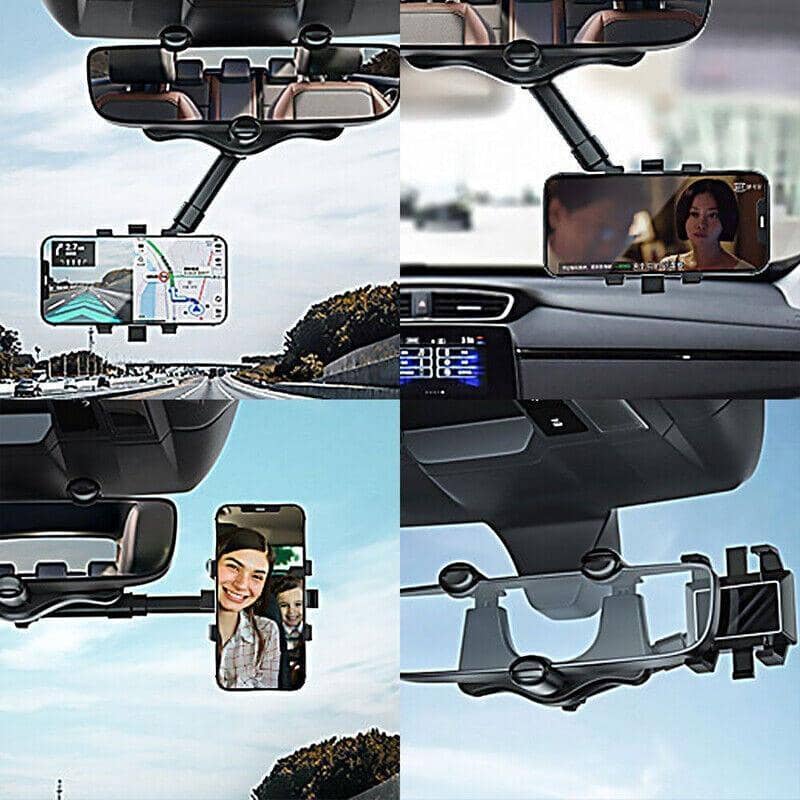 360 Degree Rotatable Retractable Car Phone Holder for Rearview Mirror - view 3