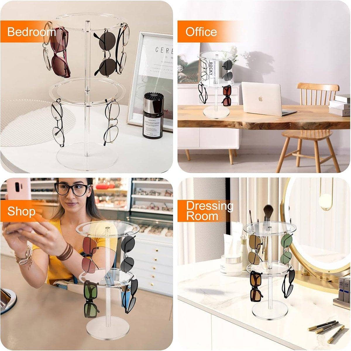 360 Degree Rotating Eyeglasses Display Stand, Clear Acrylic Desktop Holder - 1 Layer - view 5