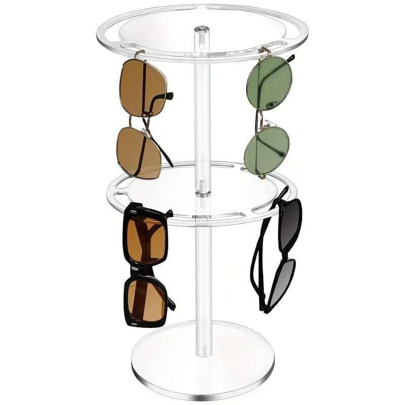 360 Degree Rotating Eyeglasses Display Stand, Clear Acrylic Holds 24 Pairs - 2 Layers