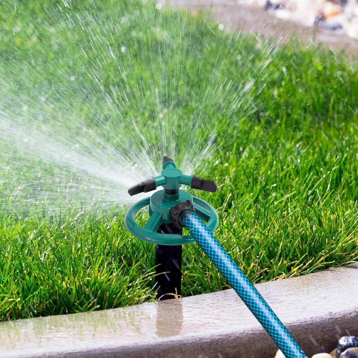 360 Degree Rotating Garden Sprinkler with Three Spray Arms - Green - view 5