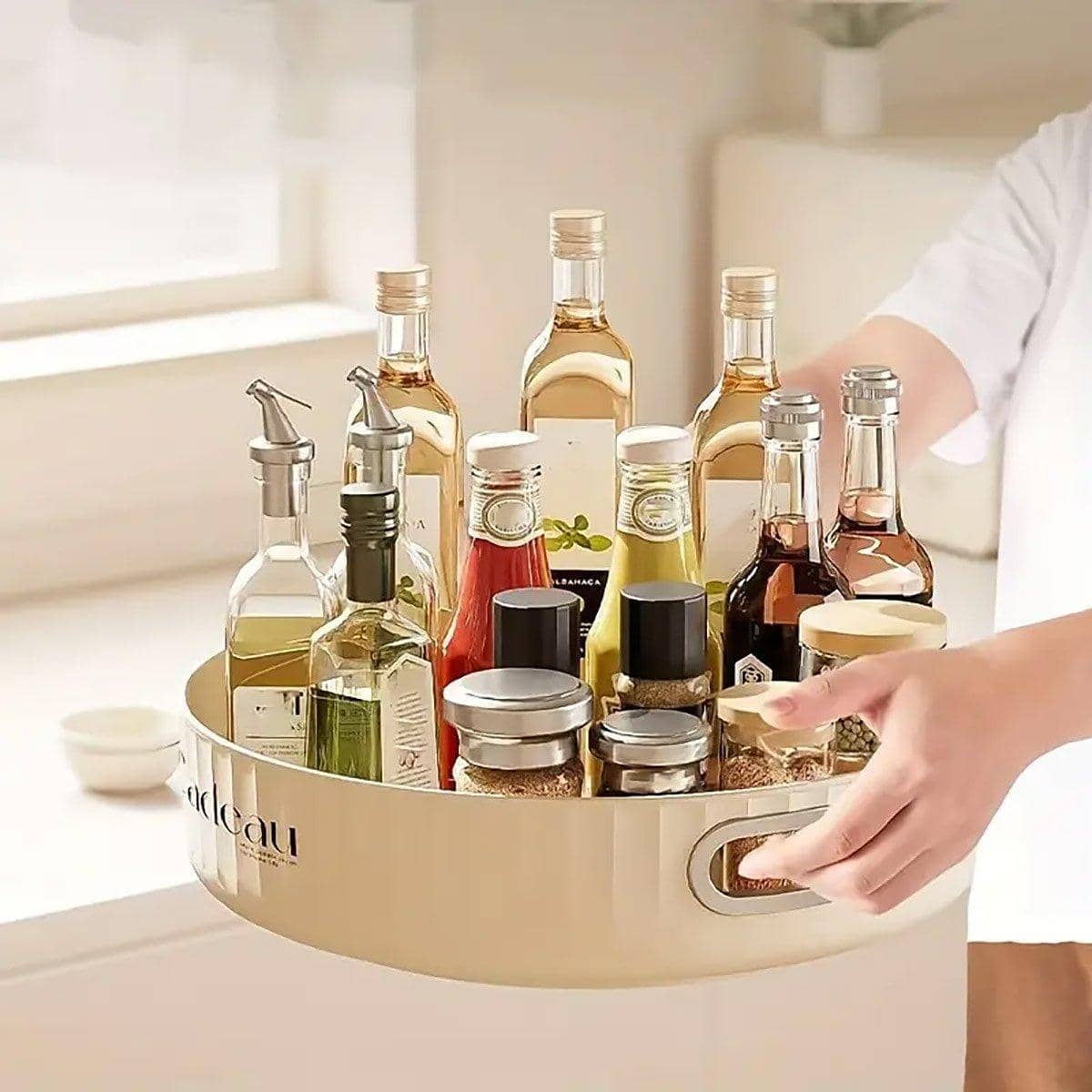 360 Degree Rotating Kitchen Spice Rack Organiser with Guardrail - view 4