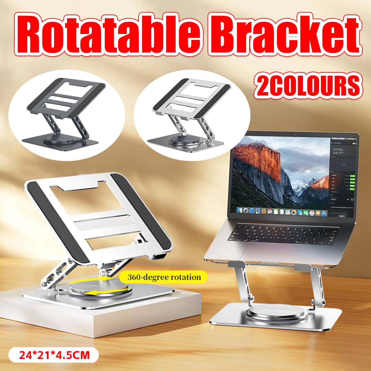 360 Degree Rotating Laptop Stand, Adjustable 4.5-31 cm, Foldable - Dark Grey - view 2