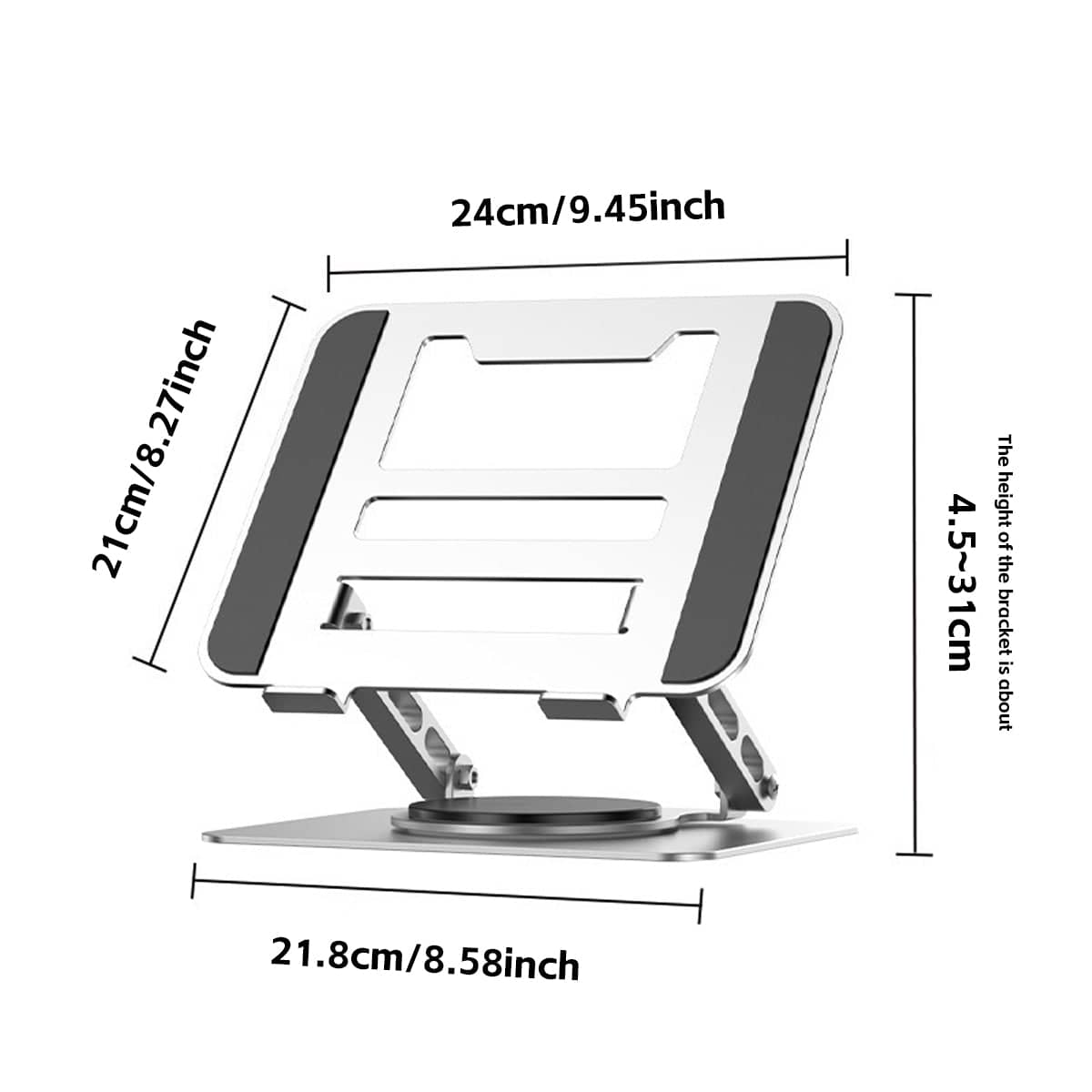 360 Degree Rotating Laptop Stand, Adjustable 4.5-31 cm, Foldable - Silver - view 4