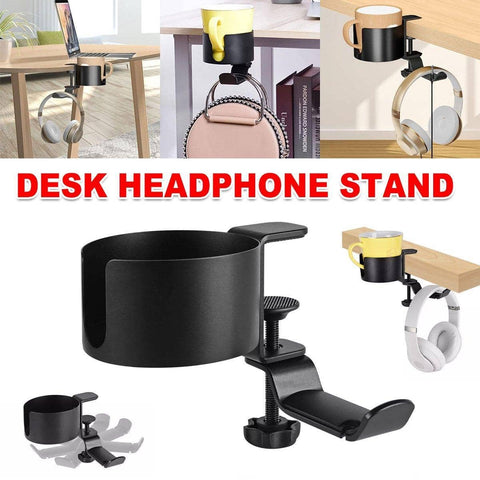 360-Degree Rotating Metal Headphone Holder - Black, Desk Clamp
