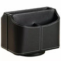 360 Degree Rotating Remote Control Holder, Faux Leather Desk Organiser - Black