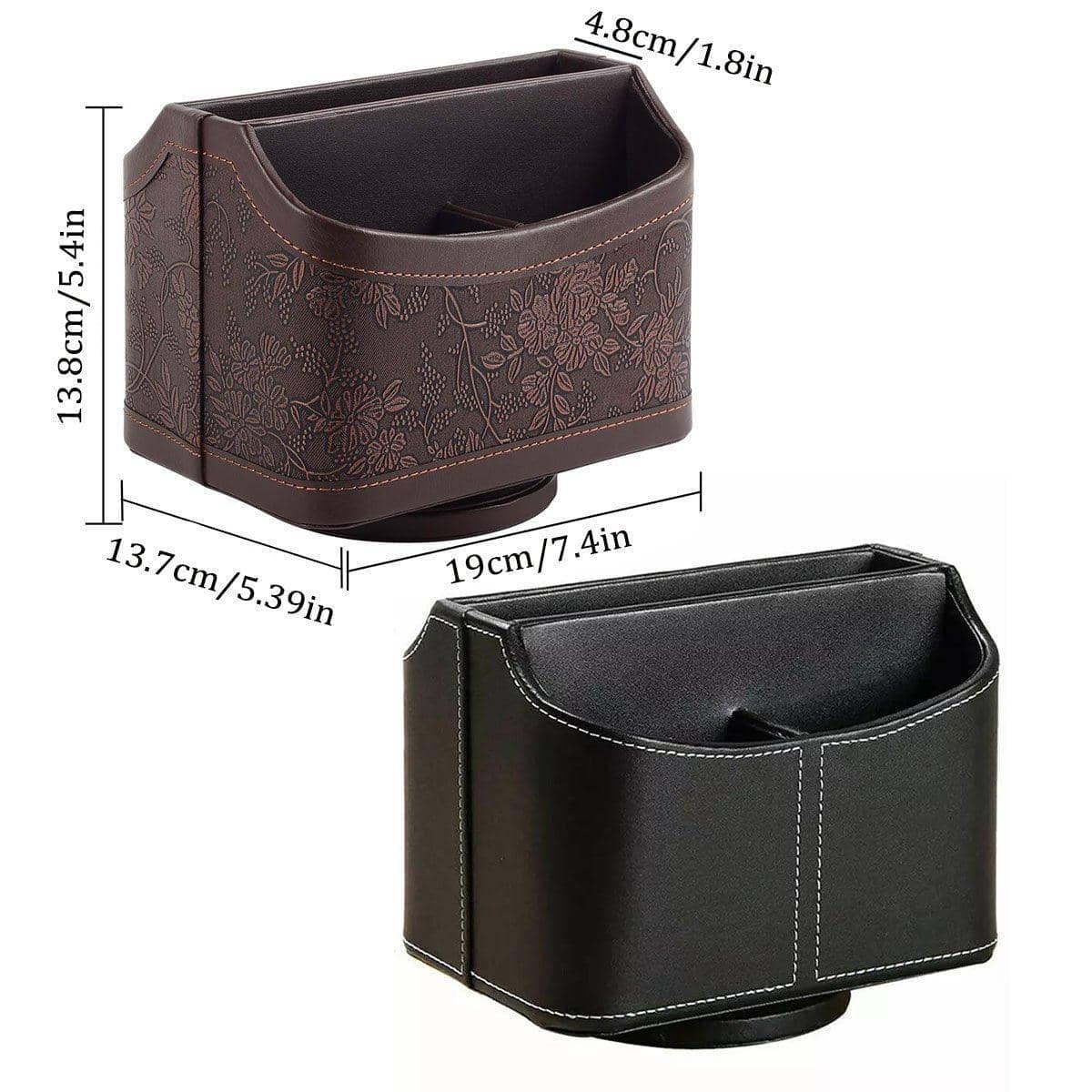 360 Degree Rotating Remote Control Holder, Faux Leather Desk Organiser - Black - view 4