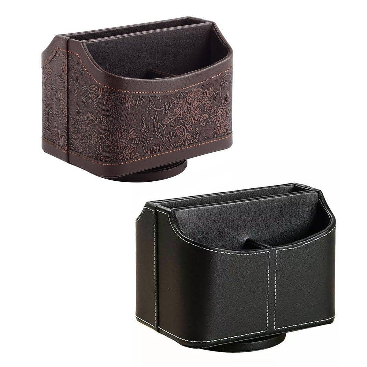 360 Degree Rotating Remote Control Holder, Faux Leather Desk Organiser - Brown - view 3