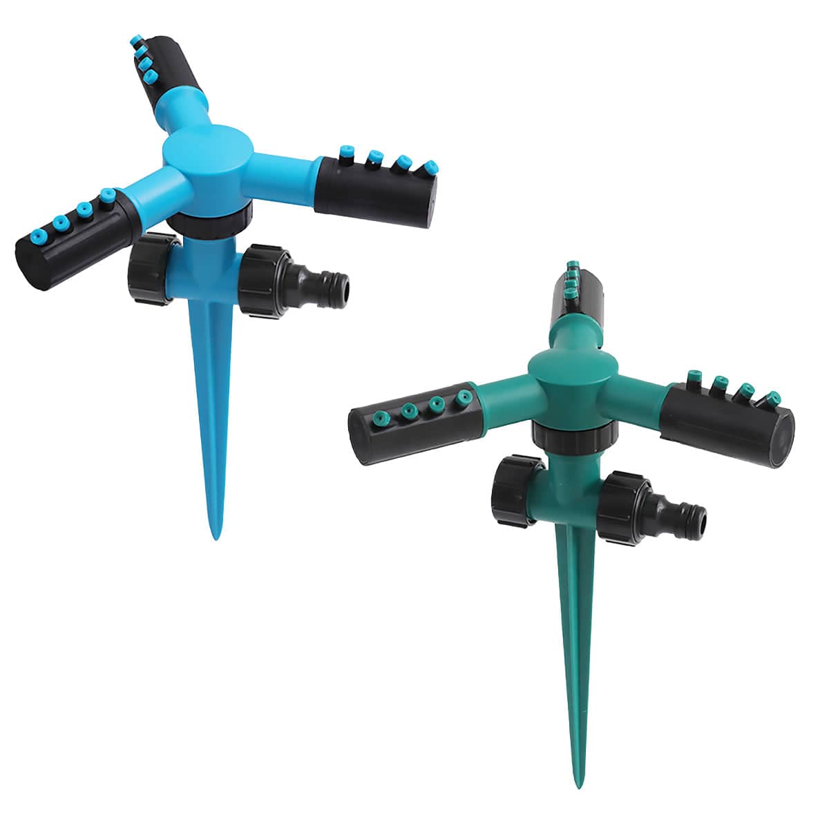 360° Rotating Lawn Sprinkler, 3-Arm Garden Watering - Blue - view 3