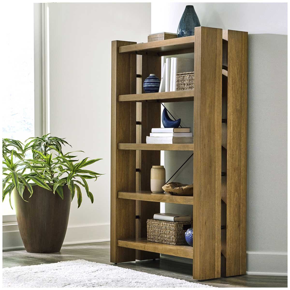 Universal Broadmoore Bookcase W 965 x H 1651 mm, Adjustable Shelves, Rubberwood - SuperSaverAU - view 1