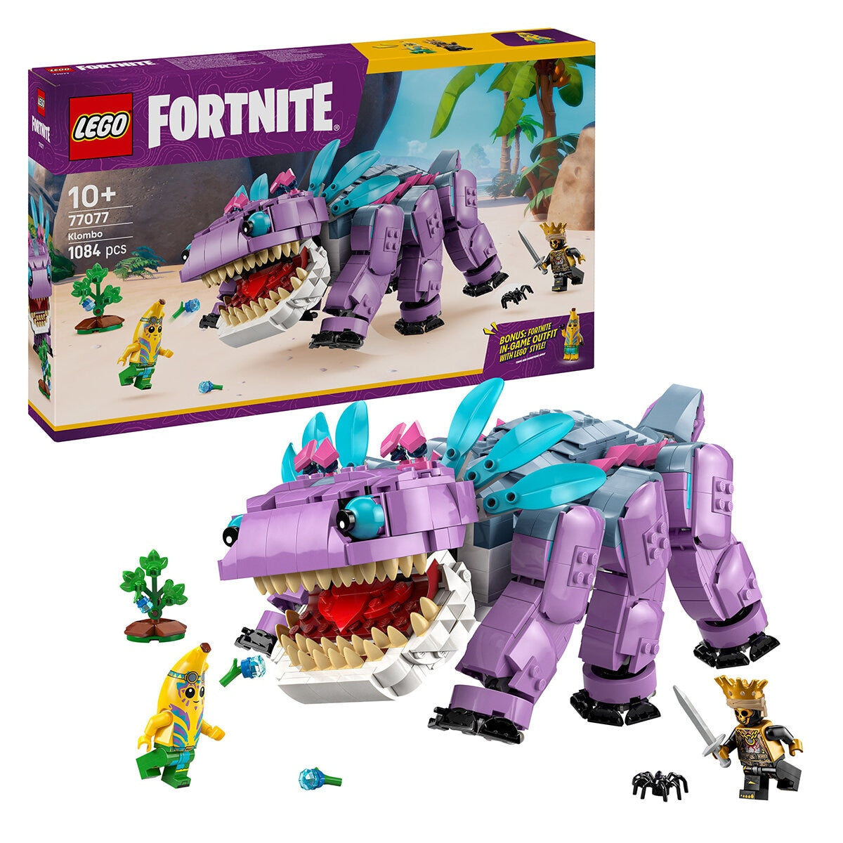 LEGO Fortnite Klombo 77077 Building Set | 1,084 Pieces | Movable Legs, Opening Mouth, Rotating Tail | Island Adventure Peely & Oro Minifigures