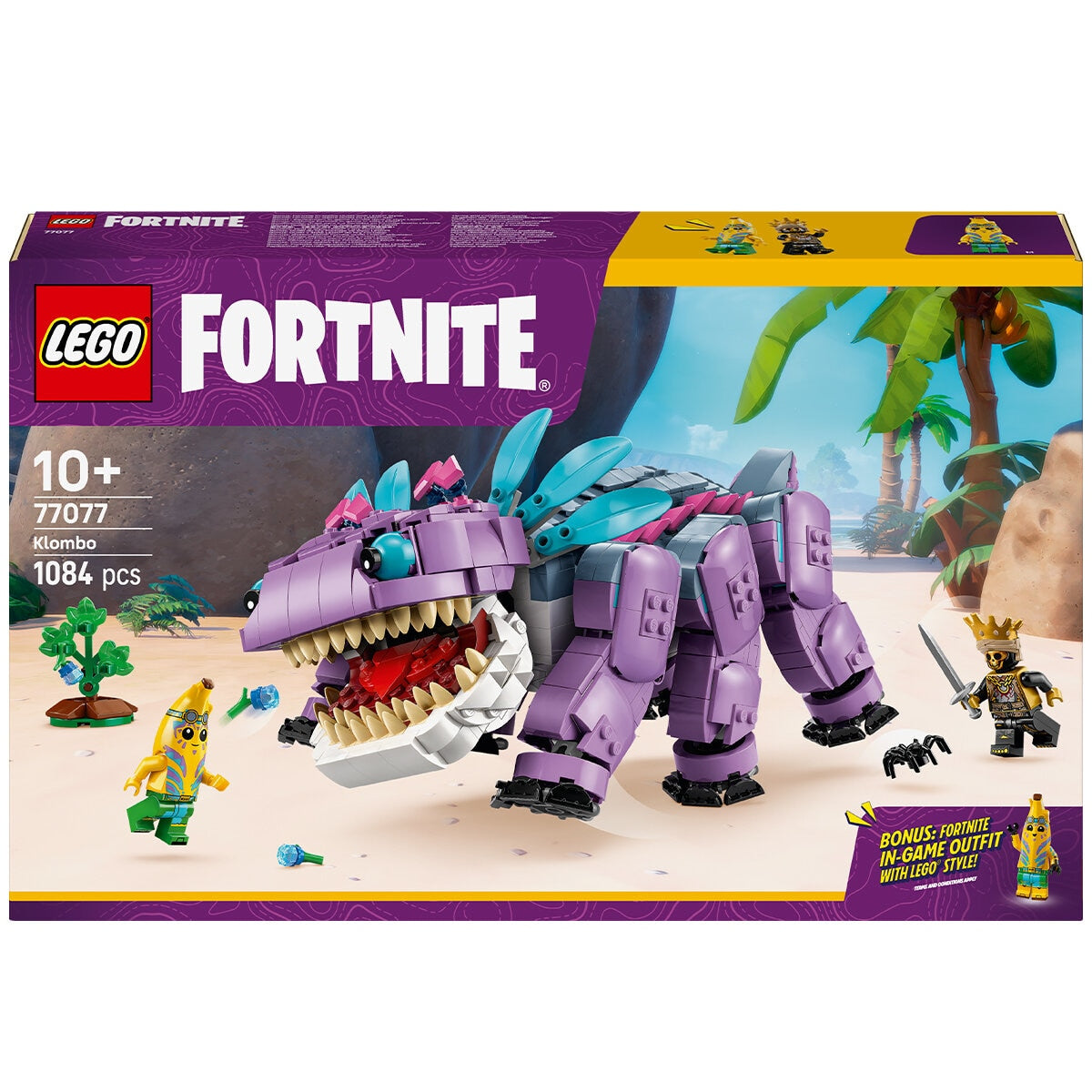 LEGO Fortnite Klombo 77077 Building Set | 1,084 Pieces | Movable Legs, Opening Mouth, Rotating Tail | Island Adventure Peely & Oro Minifigures