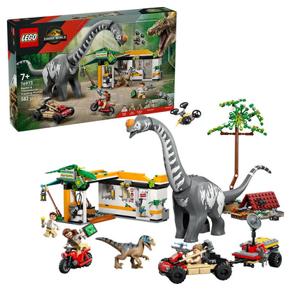 LEGO Jurassic World Raptor And Titanosaurus Tracking Mission 76973 Building Kit with 582 Pieces, Dinosaur Figures, and Interactive Play Options