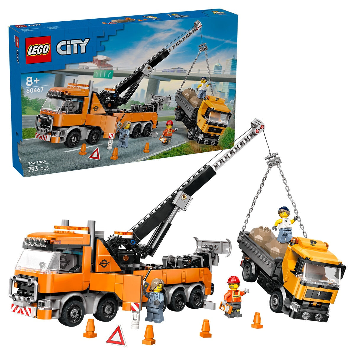 LEGO City Heavy-Duty Recovery Tow Truck With Crane 60467, 793 Pieces, Ages 8+, Working Crane, Winch, Dump Truck, 3 Minifigures