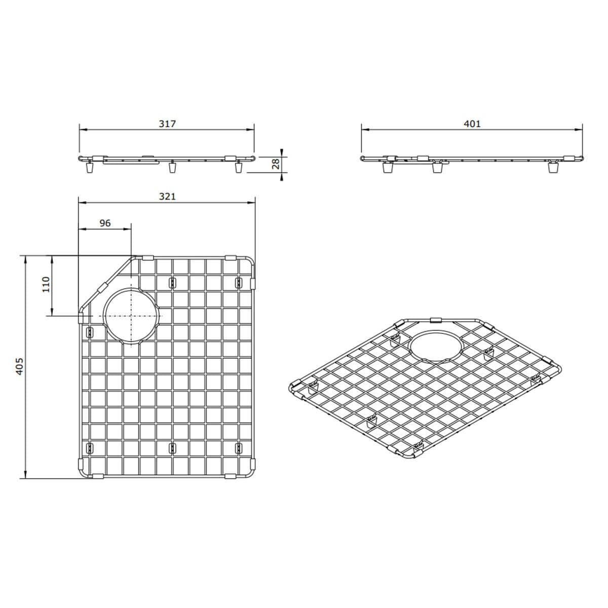 Turner Hastings Chester stainless steel sink grid - right hand side, fits Chester 79 butler sink - 4A40311