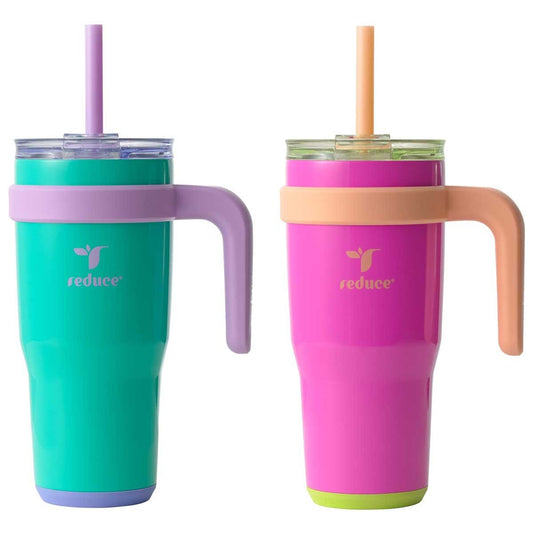 Reduce Cold1 Tumbler 700ml x 2 Pack Guava And Teal - Keeps Drinks Cold for 24 Hours, Fits Cupholders, Soft Sit Base