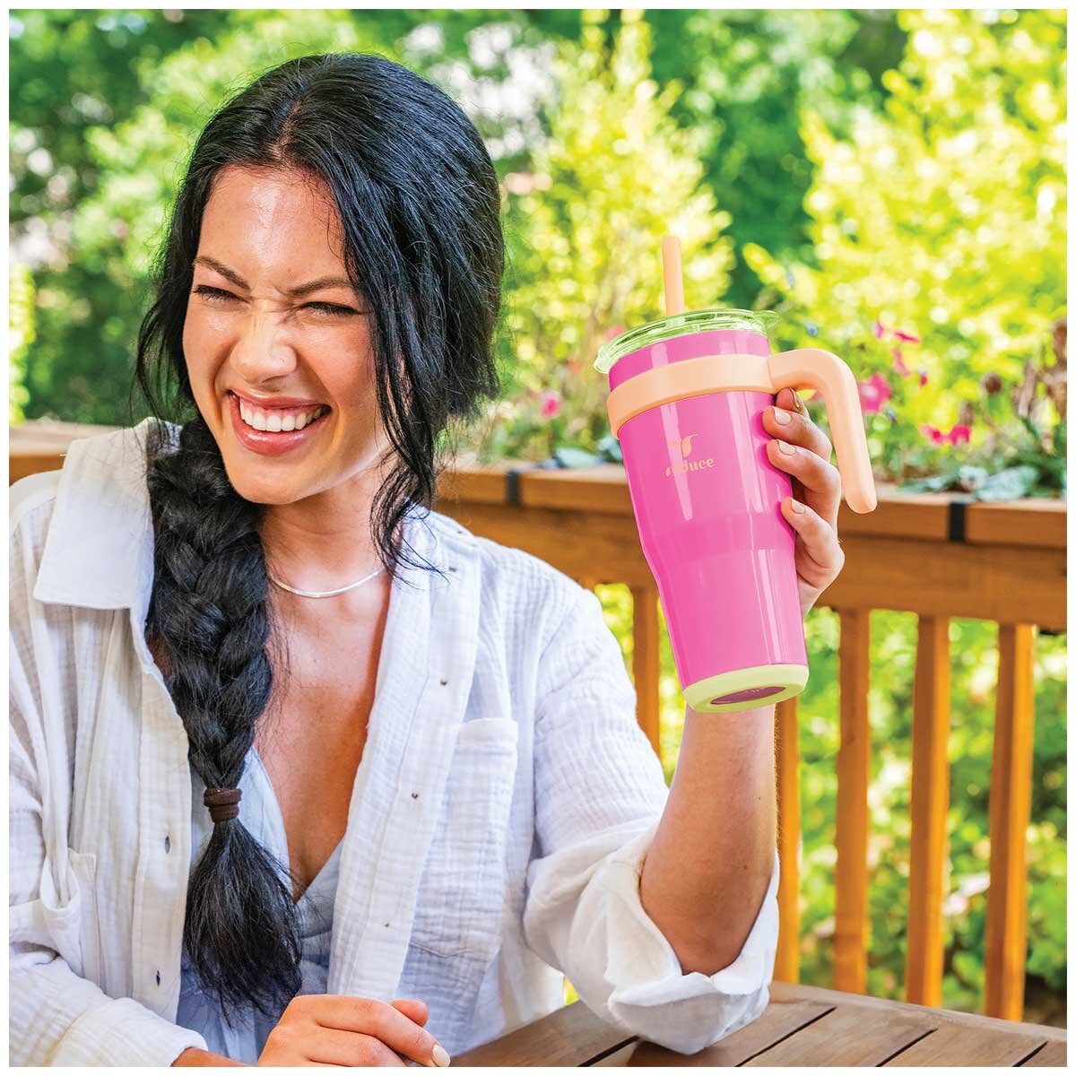 Reduce Cold1 Tumbler 700ml x 2 Pack Guava And Teal - Keeps Drinks Cold for 24 Hours, Fits Cupholders, Soft Sit Base