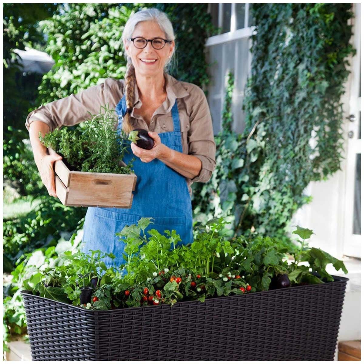 Keter Brown Raised Planter Bed Easy Grow Compact Water Reservoir Garden — image 2