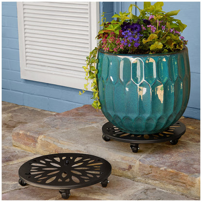 Mullally Steel Caddy Planter Set 2 Piece | 113.4 kg Weight Capacity | UV & Weather Resistant | Smooth Rolling Wheels | Indoor Outdoor Plant Mobility