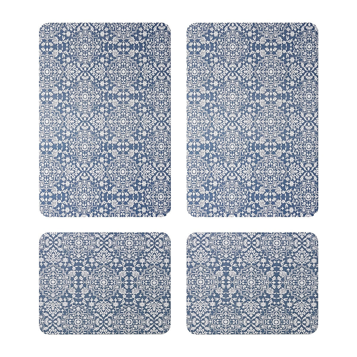 Creative Home Ideas Multi-Purpose Kitchen Mat Large And Small Pack 4 Piece Blue