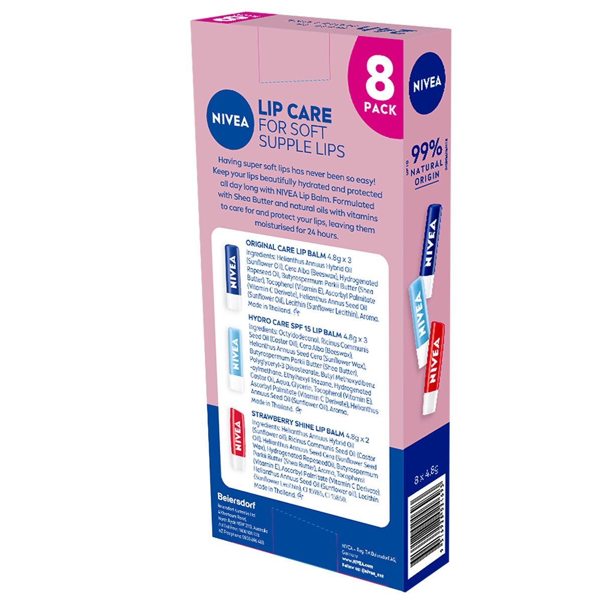NIVEA Lip Care 8 Pack - Moisturising Lip Balms with Shea Butter & SPF15 - SuperSaverAU - view 2