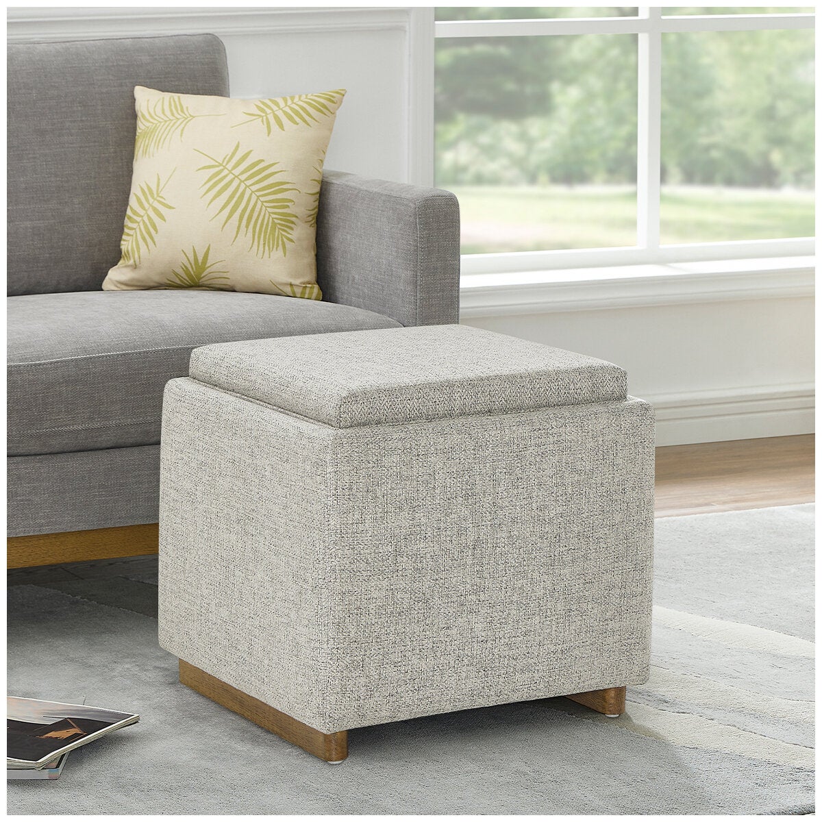 Thomasville Reversible Top Storage Footstool Cube Ottoman Fabric Upholstered