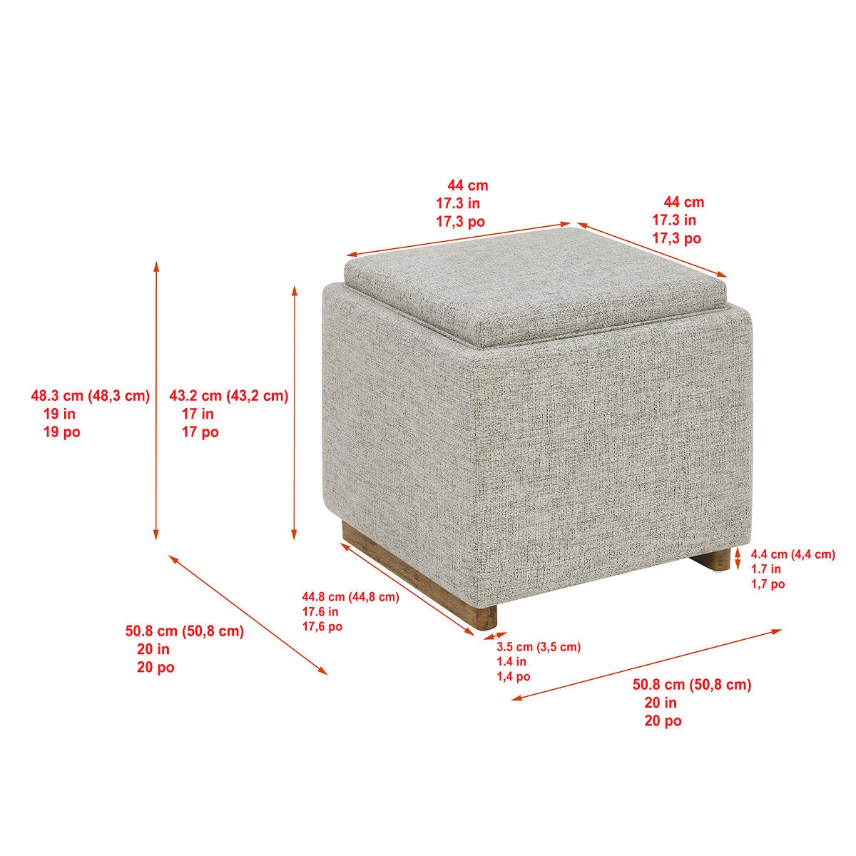 Thomasville Reversible Top Storage Footstool Cube Ottoman Fabric Upholstered — image 2