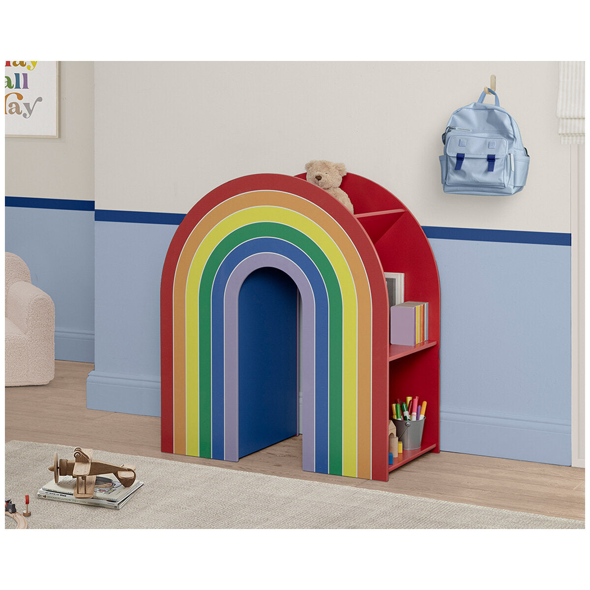 Delta Children Rainbow Bookcase - Sturdy Wood Construction, 4 Tiers, Colorful Finish - SuperSaverAU - view 1