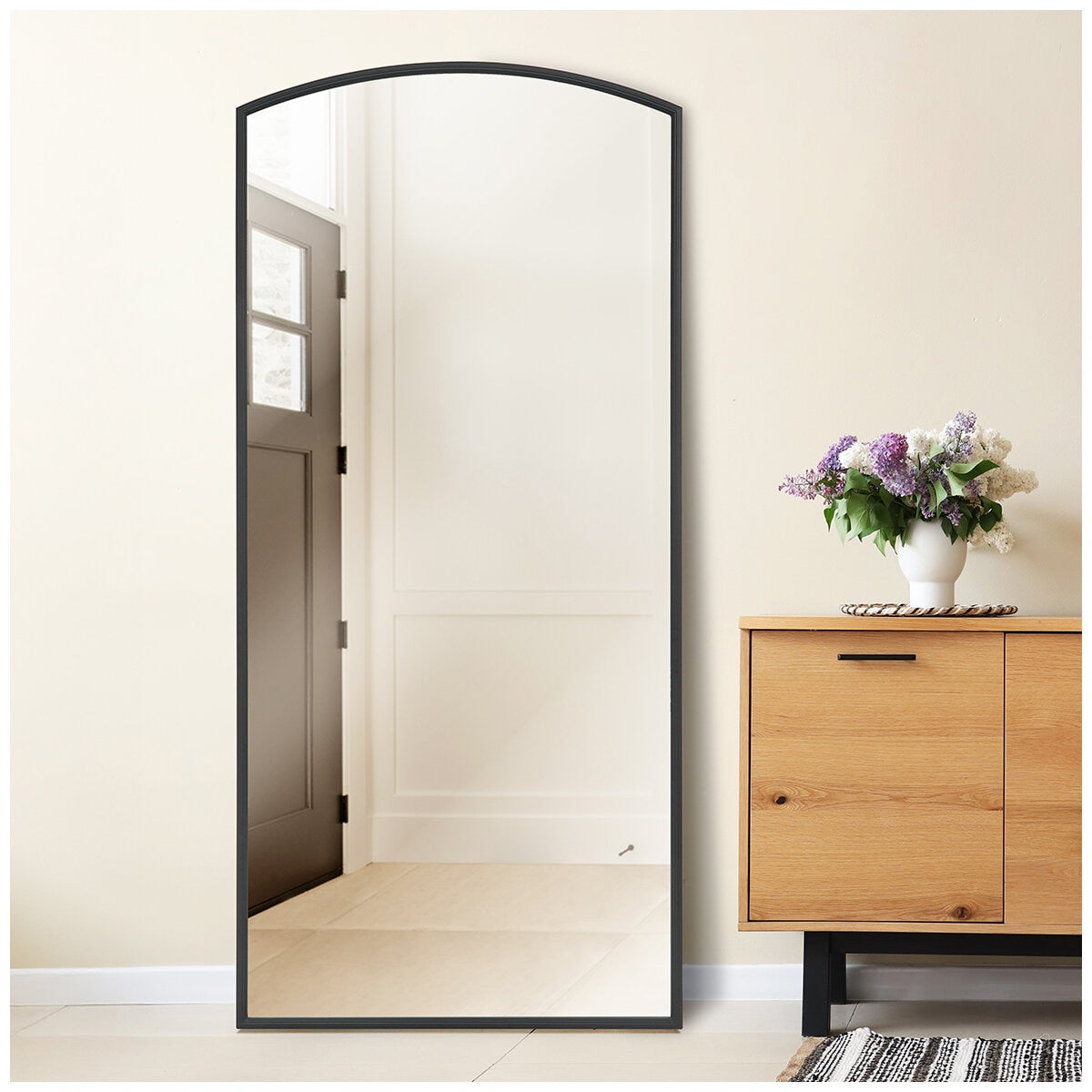 Life In Style Black Floor Mirror 760x1650mm Arched Top Sleek Metal Frame - SuperSaverAU - view 1